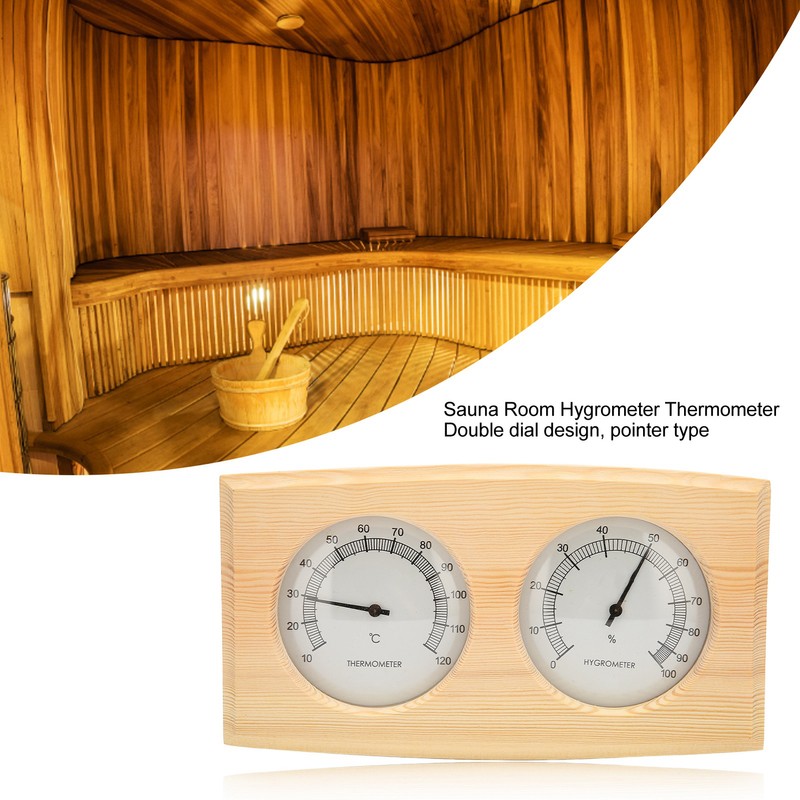 Wooden Thermometer Hygrometer for Sauna Room Double Dial Pointer Type