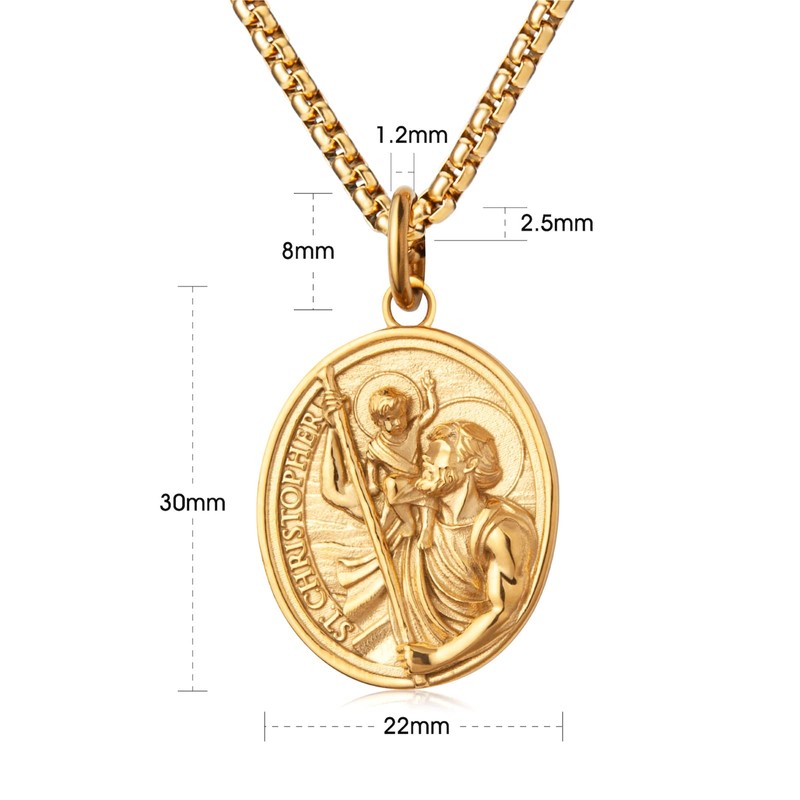 WESTMIAJW Gold Oval St Saint Christopher Medal Pendant Necklace Jewellery