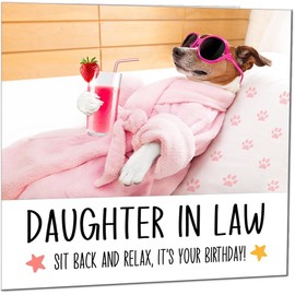 Daughter in Law Birthday Card Funny Dog at a Spa Relaxing - Funny Birthday Cards for Daughter in Law