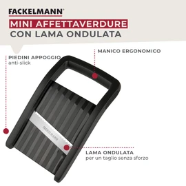 Fackelmann Compact Slicer, Vegetable Slicer with Stainless Steel Blade, Grater with Ergonomic Handle (Colour: Black/Silver), Quantity: 1 Piece, Approx. 10 x 16.5 x 1.5 cm