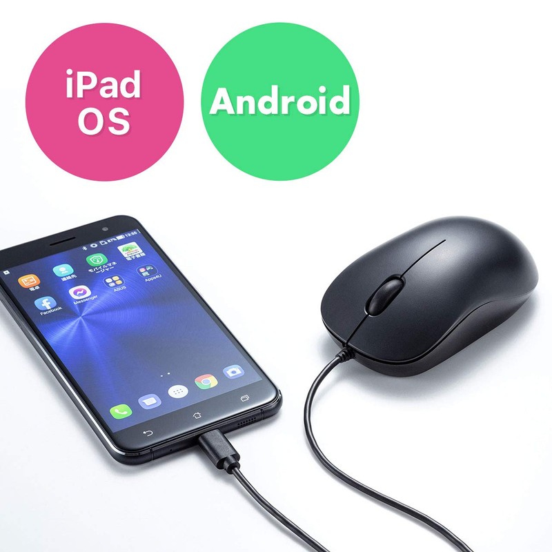 Sanwa Supply MA-BLC194BK Wired Mouse, Type-C Connection, Blue LED Sensor,