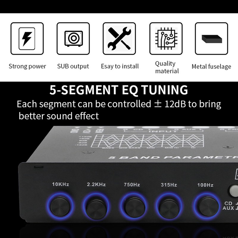 Professional 5 Band Car Equalizer Multifunctional Car Audio EQ Tuning