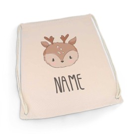 GRAVURZEILE Printed Gym Bag - Animal with Name of Choice - Sports Bag Backpack Daypack Gym Bag with Drawstring - for Sports and Leisure - 12 L 33 x 45 cm, Deer