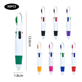 Pack of 8 Ballpoint Pens, Multicolour Pen, 4-in-1 Bic Multifunction Pen, 4-in-1 Key Ring Pen, Multifunction Tool Pen