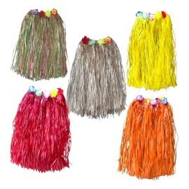 5 Falda Hawaiana Larga 60cm Flores Colores Festival Fiesta