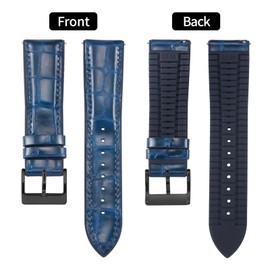 BINLUN Leather Watch Band 19mm Quick Release Premium Alligator Pattern Leather and Breathable Silicone Hybrid Watch Bands Replacement Strap for Men Women (Blue,Black Buckle)