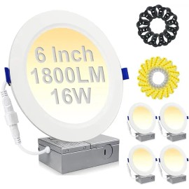 ETL Energy Star Certified 6 Inch 5CCT Ultra-Thin LED Recessed Ceiling Light with Junction Box 16W Dimmable Canless DownlightColor: 5CCT (8 pack), Lamp Power(W): 16, Emitting Color: N/A