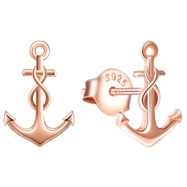 INFINIONLY Women's / Girls' Necklace Bracelets and Earrings, 925 Silver Jewellery Sets, Anchor Necklace Bracelet Earrings, Pendant Bracelets Earrings with Anchor and Infinity Symbol, Rose Gold,