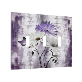 Light Switch Covers Purple Daisy White Floral Butterfly Flowers 3 Gang Wall Plates Triple Toggle Outlet Cover Decorative Switchplates Electrical Panel Cover for Kitchen Living Room 4.8 X 6.7 IN