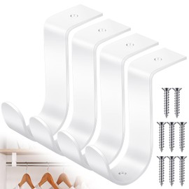 Hicarer 4 Pcs Closet Rod Bracket Wall Mounted Closet Shelf Brackets with Screws Heavy Duty Metal Closet Rod Support Closet Rod Holders for Living Room Bedroom Office, White