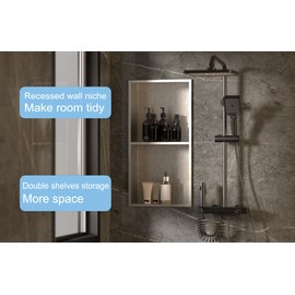 IKITRAEE Finished Shower Niche for Bathroom Storage,No Tile Needed,Recessed Wall Niche,Double Layer Storage,Made of Stainless Steel,24 in X12 in X4 in，Primary Color Brushed