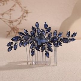 Lenjicons Square Rhinestone Hair Comb Silver Gold Rhinestone Wedding Headpiece Handmade Crystal Bridal Hair Comb Bridal Hairpiece for Brides Bridesmaid (dark blue)