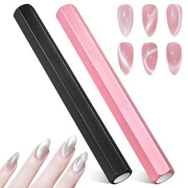Ptwola 2PCS Cat Eye Magnet for Nails, Double-Head Cat Eye Gel Nail Polish Magnet Pens Stick Hexagonal Strong Suction Magnetic Wand Nail Salon Art Tool for Home Personal DIY Nail Manicure Design Studio