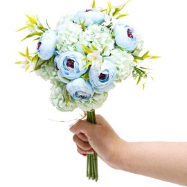 Zerzsy 10 Branches Peonies Artificial Flowers, Blue ArtificialPeonies, Silk Faux Flower Fake Peonies Artificial Flowers Peonies Bouquet for Centerpiece Table Wedding Party Home Decor