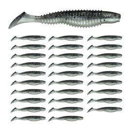 30-Pack Swim Bait, Smoke/Pearl 3.5in Swimbait, Trout, Crappie, Walleye, or Bass Paddle Tail Lure, Freshwater or Saltwater Fishing Lures