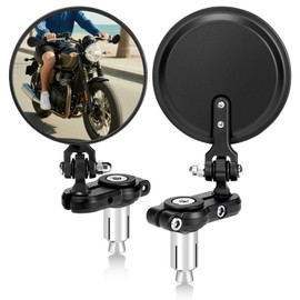 WONDER POINT Universal Bar End Mirrors, 3" Round Folding Side Rearview Convex Mirrors, Waterproof Shatterproof Glass with Wide-Angle View for Motorcycles & Scooters