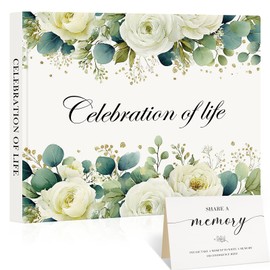 Lanpn Funeral Guest Book for Memorial Service, 100 Pages in Loving Memory Sign in Books for Guests, Funeral Favors Registry Book with Memorial Table Sign, Leather Cover
