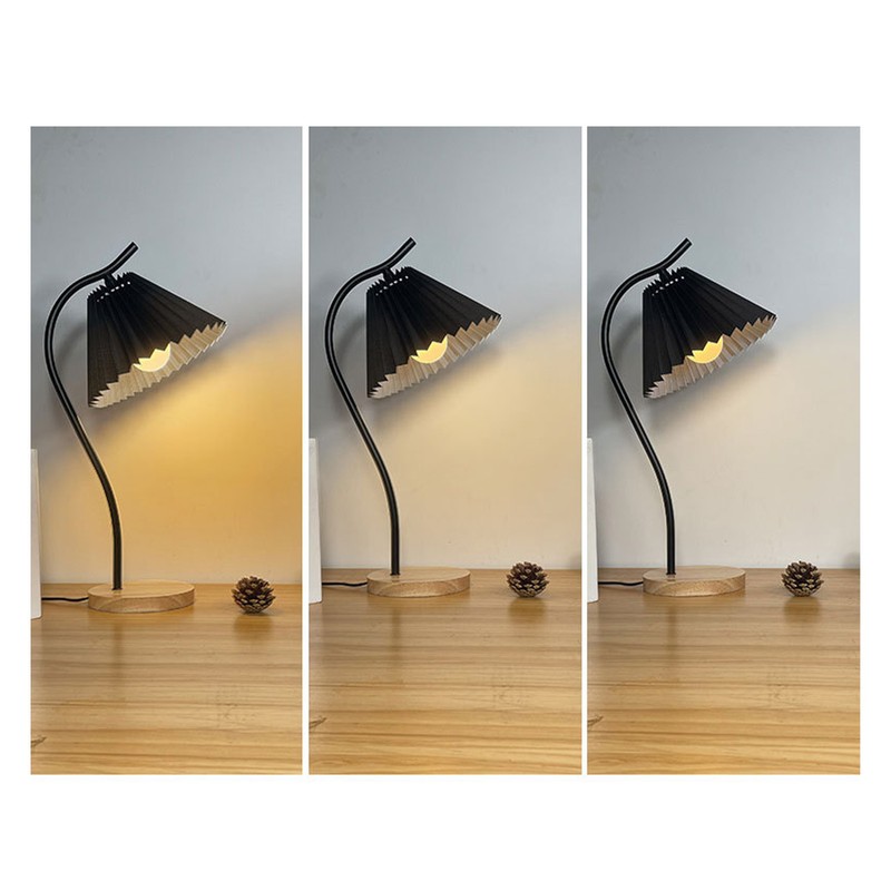 Table Lamp with Cloth Pleated Lampshade Metal Modern Nightstand Bedside