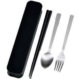 Tatsumiya 33303 3-Piece Set, Chopsticks, Spoon, Fork, Black, Size (W x D x H): 8.7 x 1.7 x 0.1 inches (22.2 x 4.4 x 2.9 x 3303