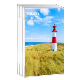 Ludery 11x17 Acrylic Picture Frames,Set of 4 Clear Photo Frame for Wall,Clear Frameless picture Frames 11 x 17,Floating Hanging Picture Frames 11 x 17 for Home, School, Office