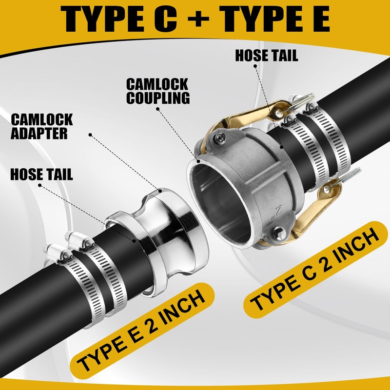 Innconee 2 Set Camlock Fittings Type C&E 2 Inch Aluminum