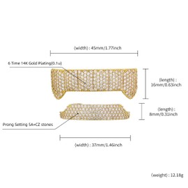 Grillz Vampire Teeth Grills for Your Teeth Gold Diamond Grillz for Men and Women 14k Gold Plated Iced Out Flat Tooth Cap for Hip Hop Men Rapper Costume (Glod Iced out)