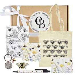 Clermont Bundles Bee Gifts Set for Women - Includes Tote Bag, Notepad with Pen, 2 Coasters, Bee Keyring, Bee Postal Card, Bee Pin - Perfect Bee Gifts for Women Enthusiasts and Nature Lovers