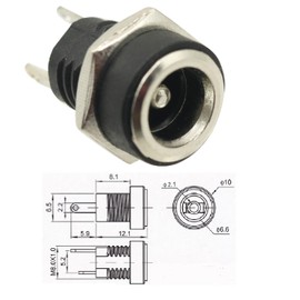 10Pcs Dc Power Jack Mini DC Power Supply Jack Socket Female Panel Mount Connector 5.5x2.1mm DC-022B 2.1mm x 5.5mm