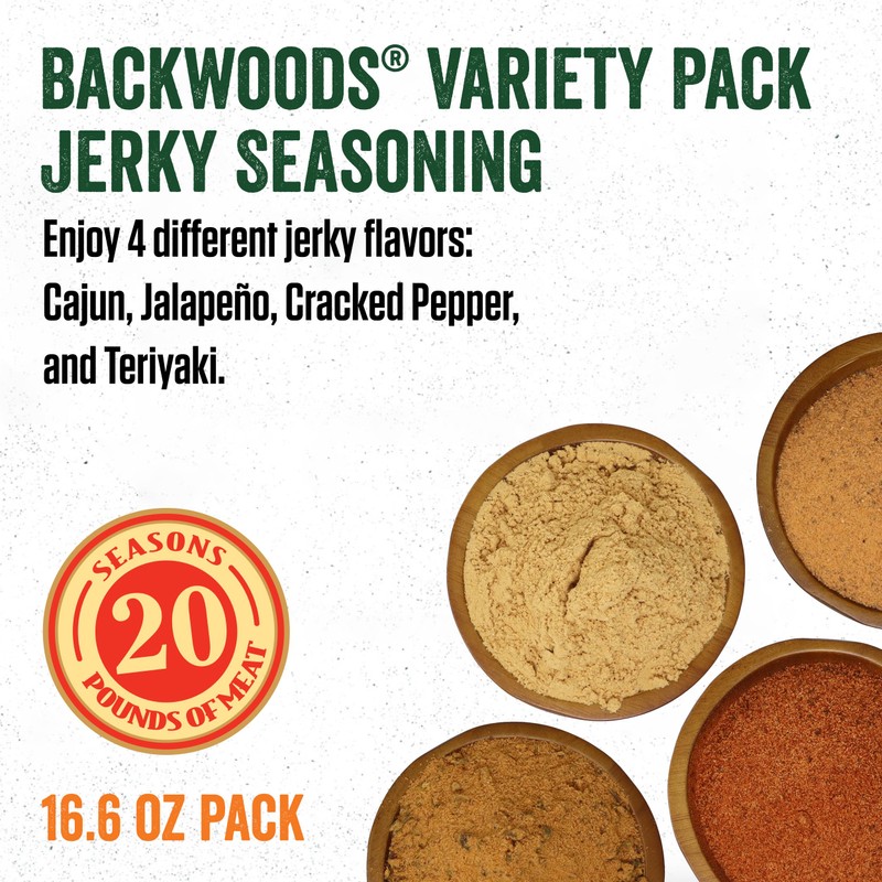 LEM Products Backwoods Jerky Seasoning Variety Pack, Includes Cajun, Jalapeno,