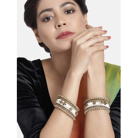 Aheli Royal Design Silk Thread Bangle Set Saree Matching Chuda Indian Traditional Wedding Fashion Jewelry for Women (Silk White-Faux Stone, 2.6)