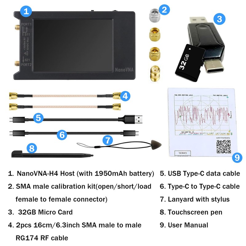 AURSINC NanoVNA-H4 Vector Network Analyzer 10KHz-1.5GHz V4.3 4 Inch Nanovna