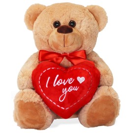 matches21 Teddy Bear with Heart/Heart Teddy I Love You Light Brown/Beige 25 cm Cuddly Toy - Gift Idea Girlfriend Classic