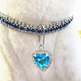 Rhinestone Pet Collar, Sparkling 3 Rows Crystal Diamond Dog Collars, Adjustable Rhinestones Wedding Collar, Puppy Girl Bling Necklace Pendant Jewelry for Small Medium Large Pets, Cats, Dogs(B-Blue,M)