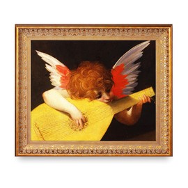 The Musical Angel by Rosso Fiorentino Framed Size:24.5 x 20.5 inches,Image Size:20x16 inches,Vintage Pattern Gold Frame The World Classic Art Reproductions, Wall Art for Home Décor
