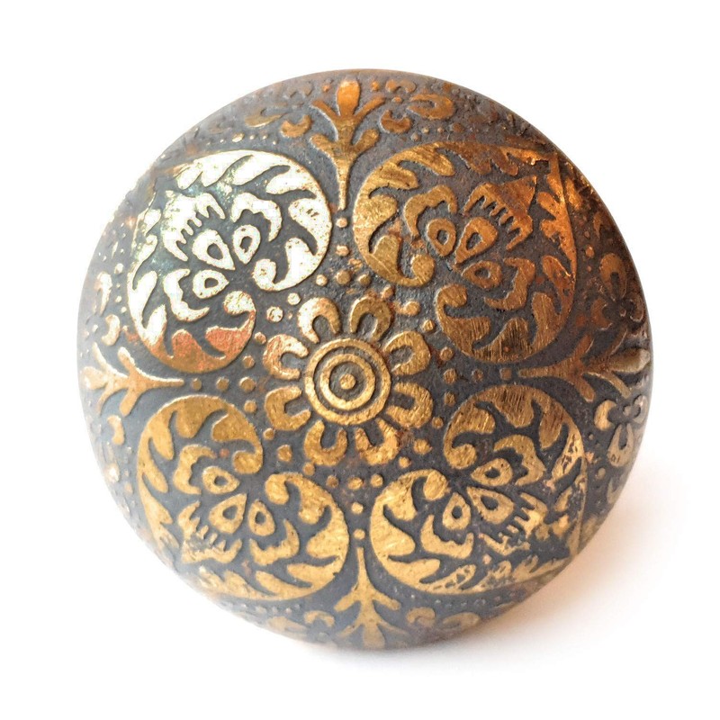 Set of 6 Brass Grey Cabinet Knobs - Kitchen Cabinet