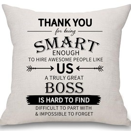 Mcaeou Funny Gift for Boss Thank You for Being Smart Enough To Hire Awesome People Like Us Cushion Cover Throw Pillow Cover for Boss Appreciation Gift Leaving Gift Birthday Gift (boss)
