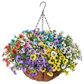 Artificial Pansies Fake Hanging Plants Flowers Basket for Outdoor Outside Decoration, 12 pcs Silk Pansy UV Resistant Look Real Colorful Faux Flowers for Home Porch Yard Patio Balcony Garden Arch Party