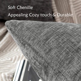 HWY 50 Soft Chenille Throw Pillow Covers 16x16 Inch Pack of 2 Solid Dark Grey Gray, Cozy Decorative Texture Cushion Cases for Couch Sofa Living Room Bed
