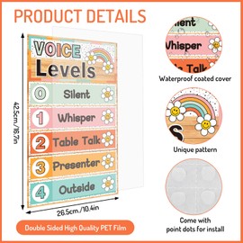 FYSUIMU Voice Level Poster Boho Smile Daisy Noise Level Chart Educational Sign Classroom Decoration for Elementary Back to School Teacher Supplies