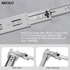 NECILO Silver 300mm Residential Drawer Runner, 45kg Load Capacity Full Extension Ball Bearing, Replacement Slides for Kitchen, Home, Office Drawers, Side Mount, 1 Pair(2 Packs)