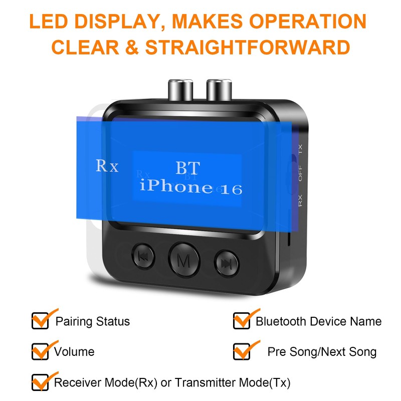 Bluetooth Transmitter Receiver for TV, Audio Adapter for Home Stereo