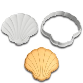 Mighty Gadget Seaside Scallop Seashell Cookie Cutter & Stamp Set - 3.75x3.75 Inches, Ocean-Inspired Baking Tool