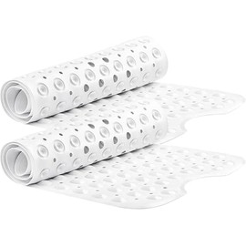 MOONLIGHT20015 Shower Bath Mat Non Slip Anti Mould & Mildew 2 Pack with Strong Suction Cups Grip and Drain Holes Shower Mats - PVC Bathroom Mat Machine Washable (70x38cm, White)