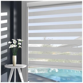 FEBORY Zebra Blinds - Cordless Roller Window Shades, Dual Layer Light Filtering Roller Shades, 32" W X 72" H, White, Easy Install Day Night Window Blinds for Home, Office, French Door
