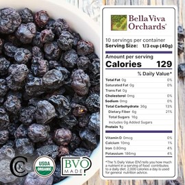 Bella Viva Organic Dried Blueberries, 14 oz – California Dried Blueberries No Sugar Added for Snacking & Baking – Soft & Chewy Dehydrated Blueberries – No Oil, No Preservatives – USDA Organic
