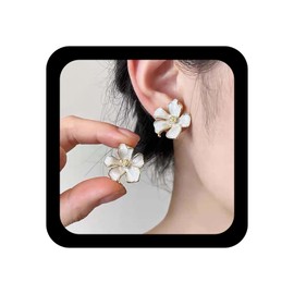 Aneneiceera Vintage Enamel Flower Stud Earrings White Floral Petal Earrings Acrylic Flower Earrings Minimalist Earrings Jewelry for Women