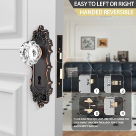 ToPToToo Mortise Lock Set for Interior Door, Antique Door Knobs with Lock and Skeleton Key, Vintage Door Handle Lock Replacement for Interior Doors, Oil Rubbed Bronze Finish