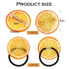 3 Pieces Hair Clips Orange Hair Clips + 2 Pieces Orange Discs Elastic Hair Scrunchie, Cute Fruit Hair Accessories, for Carnival Party (Orange, 5 Pieces)