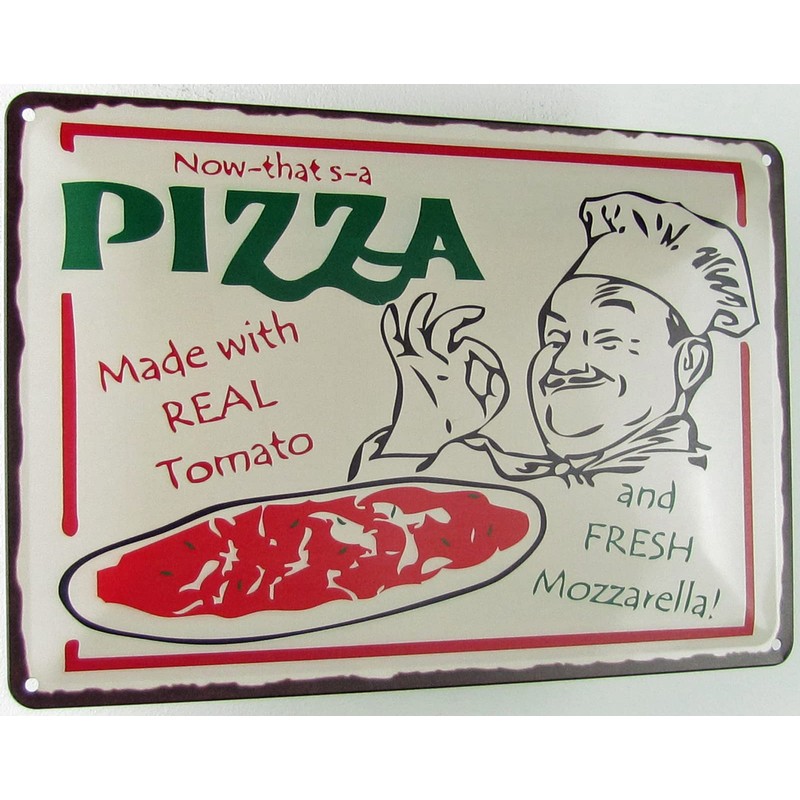 Tin Sign 20 x 30 cm Curved Pizza Fresh Tomato