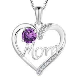 YL Mother's Day Heart Necklace for Mom Sterling Silver Love Heart Pendant Created Amethyst Jewelry for Women